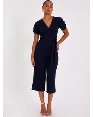 Quiz Scuba Crepe Cap Sleeve Wrap Jumpsuit - Blue