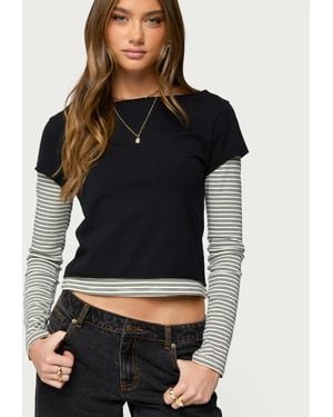 Edikted Layered Stripey Long Sleeve T Shirt - Black