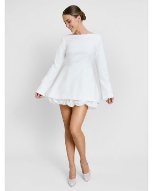 Six Stories Isla Split Sleeve Bubble Hem Mini Dress - White