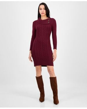 Sandra Darren Cable-knit Fitted Long-sleeve Sweater Dress - Red