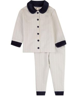 Memoi Kids Chevron-printed Cotton-rich Velour-trim Pajama Set - White