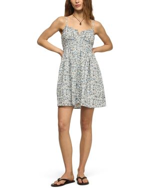 Lucky Brand Floral Sweetheart Neck Mini Dress - Gray