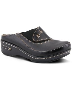 L'ARTISTE L Artiste S Chino Hand-painted Open-back Leather Clog - Black