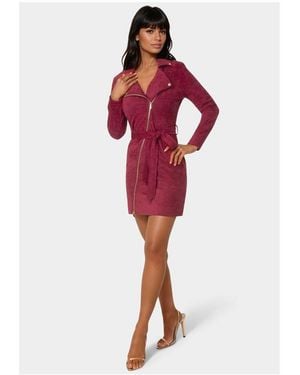 Bebe Faux Suede Moto Dress - Red