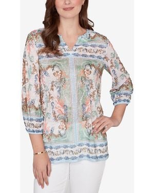 Ruby Rd. Petite Ocean Motif Burnout Knit Top - Gray