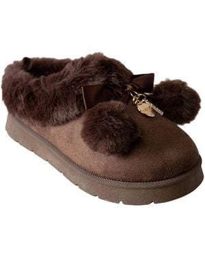 Bebe Little Girls' Faux Fur Pom-bow Slippers - Brown