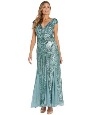 R & M Richards Petite Beaded Maxi Dress - Blue