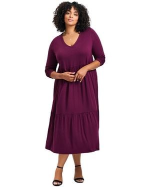 Avenue Plus Size Nylah Tiered Knit Dress - Purple