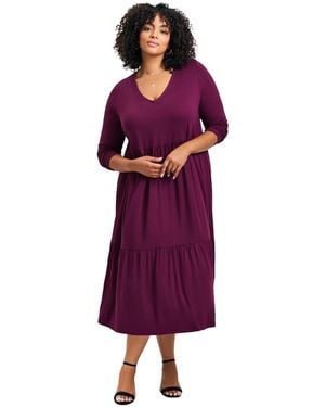 Avenue Plus Size Nylah Tiered Knit Dress - Purple