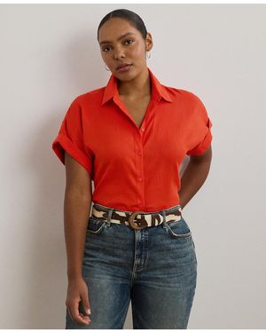 Ralph Lauren Plus Size Relaxed-fit Linen Short-sleeve Shirt - Red