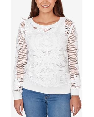 Ruby Rd. Petite Crochet Pullover Sweater - White