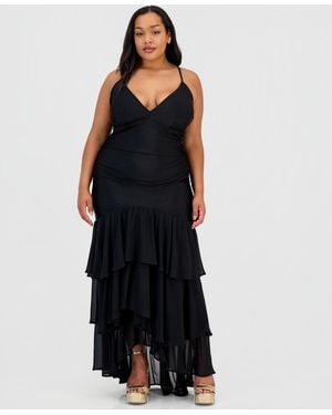 Emerald Sundae Trendy Plus Size Ruffled Tiered Gown - Black