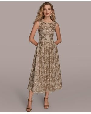 Donna Karan Sleeveless Floral A-line Dress - Brown