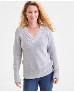 Style & Co. Style Co V Neck Long Sleeve Sweater Macys Exclusive - Gray