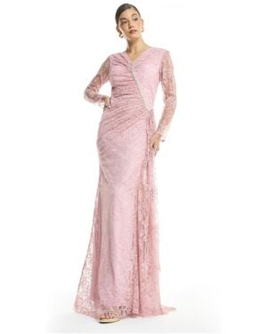 Amiri Lace Long-sleeve V-neck Gown - Pink