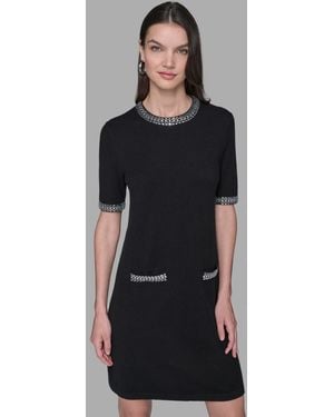 Karl Lagerfeld Crewneck Embellished Shift Dress - Black