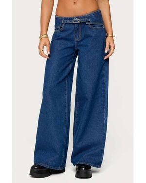 Edikted Edie Belt Detail Low Rise Jeans - Blue