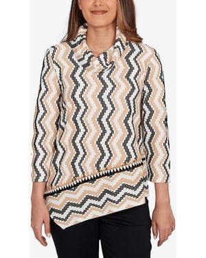 Ruby Rd. Petite Cowl Neck Zigzig Textured Knit Top - Gray