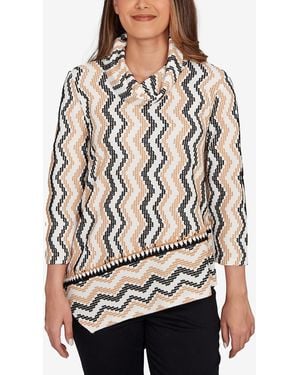 Ruby Rd. Petite Cowl Neck Zigzig Textured Knit Top - Gray