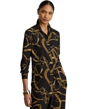 Ralph Lauren Petite Classic-fit Belting-print Crepe Shirt - Black