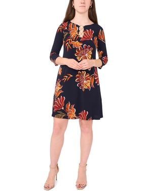 Msk Petite Round Neck 3-ring Shift Dress - Red