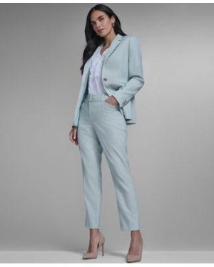 Tommy Hilfiger Slim Fit Tonal Stripe Blazer Slim Fit Tonal Stripe Pants Ruffled Mixed Media Top - Blue