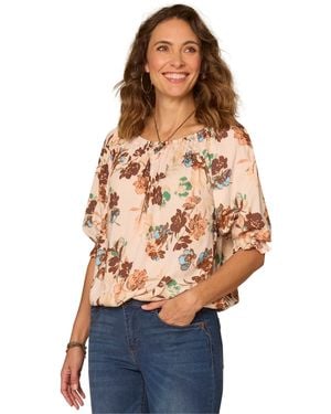 Democracy Petite Floral Print Scoop Neck Top - Multicolor