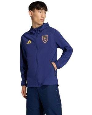 adidas Real Salt Lake Tiro Travel Full-zip Hooded Windbreaker - Blue