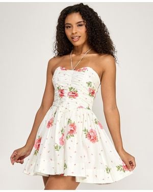 Seni & Cade Floral Halter Neck Mini Dress - White