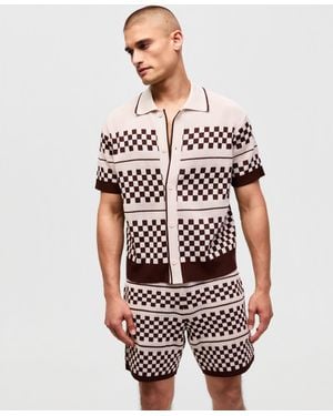 Macy's Mode Of One Relaxed-fit Check Short-sleeve Button-down Shirt - White