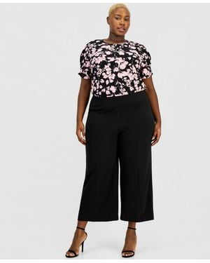 Anne Klein Essentials Plus Size Wide-leg Cropped Pull-on Pants - White