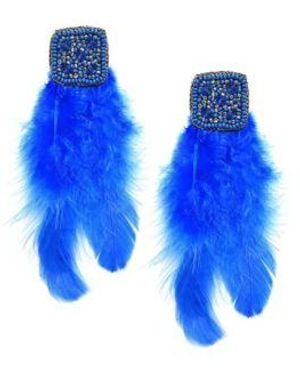SOH Beaded Feather Drop Earrings - Blue