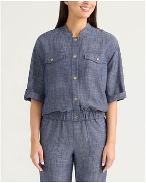 Ellen Tracy Sleeve Bomber Jacket - Blue