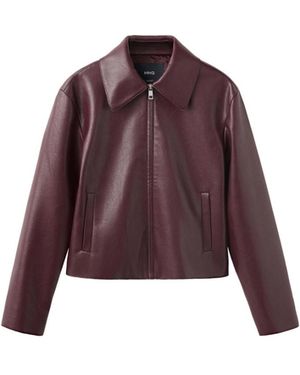 Mango Faux Leather Zip-up Jacket - Red