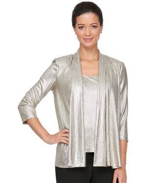 Alex Evenings Open Metallic Jacket And Tank Twinset - Gray