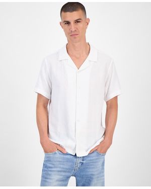 Guess Short Sleeve Diamond Jacquard Button-front Camp Shirt - White