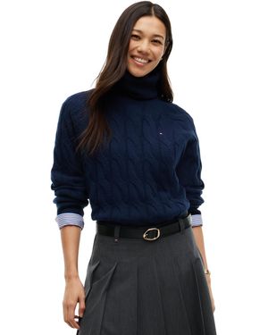 Tommy Hilfiger Cable-knit Turtleneck Wool Sweater - Blue