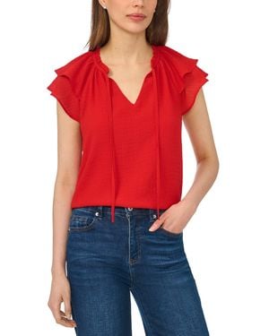 Cece Flutter-sleeve Tie-neck Top - Red