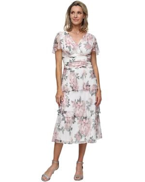 Sl Fashions Printed Tea-length Midi Dress - White