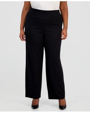 Anne Klein Essentials Plus Size Serenity High-rise Wide-leg Pull-on Trouser - Black
