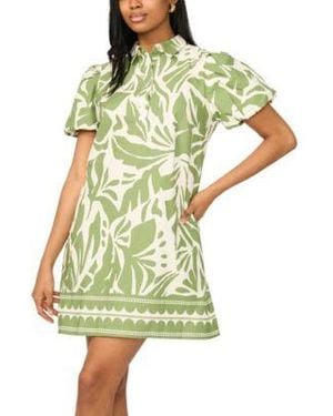 Msk Short Sleeve Button Collar Dress - Green