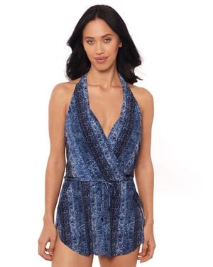 Magicsuit Ellie Halter V-neck Swim Dress - Blue