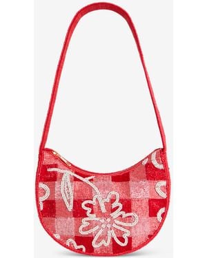 On 34th Beaded Half Moon Shoulder Bag - Red