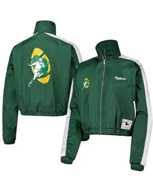 Mitchell & Ness Bay Packers Nylon Cropped Full-zip Jacket - Green