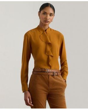 Ralph Lauren Ruffle Trimmed Georgette Tunic P Xs Xxl - Brown