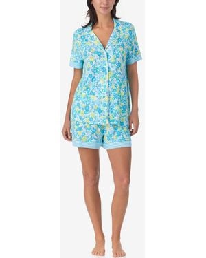 Ellen Tracy Short-sleeve Notch Collar Jersey Top & Shorts - Blue