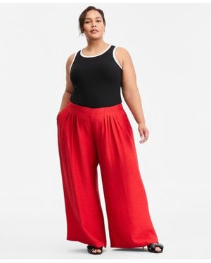 On 34th Trendy Plus Size Pull-on Pintucked Gauze Pants - Red