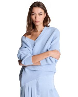 Kenneth Cole Oversized V-neck Boyfriend Sweater - Blue