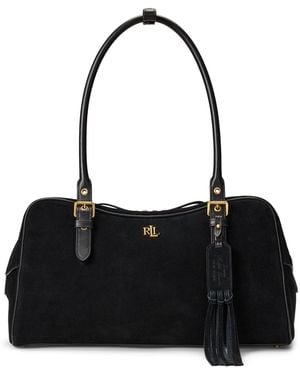Ralph Lauren Marcy Suede Large Satchel Bag - Black