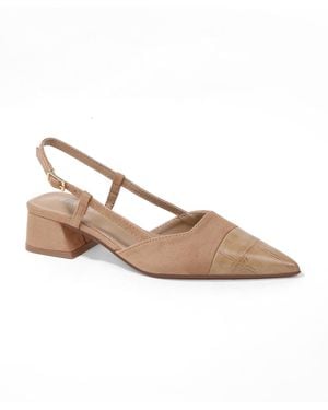 BERNESS Fay Croco Texture Toe Cap Low Block Heel Slingback - Natural
